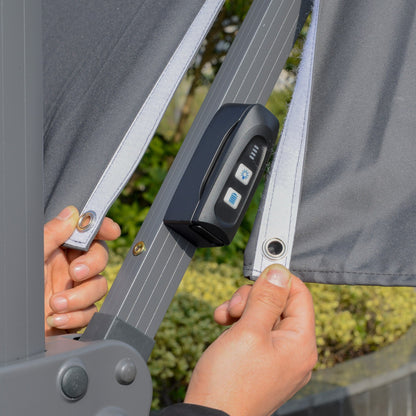 Parasol de terrasse solaire LED Outsunny de 3 m, parasol suspendu déporté avec rotation à 360°, base en croix, 8 baleines, inclinable et à manivelle