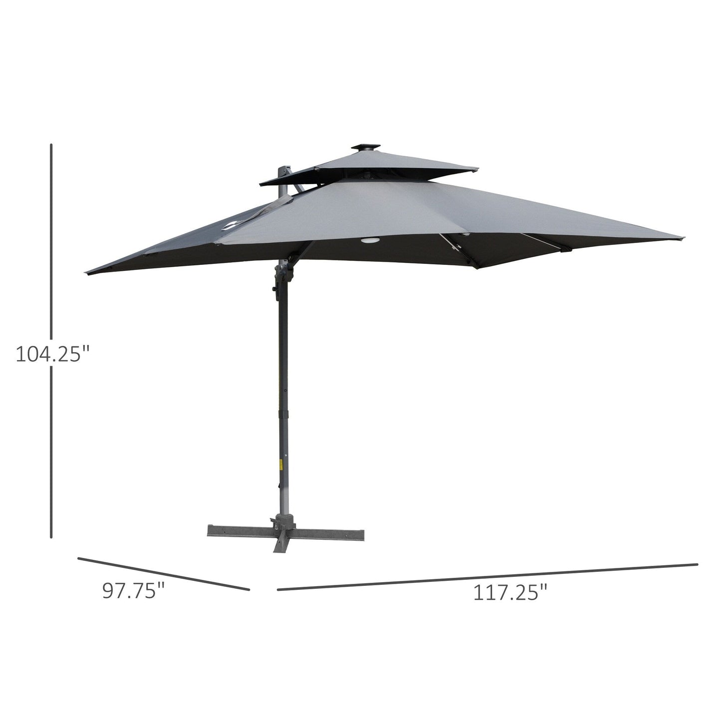 Parasol de terrasse solaire LED Outsunny de 3 m, parasol suspendu déporté avec rotation à 360°, base en croix, 8 baleines, inclinable et à manivelle