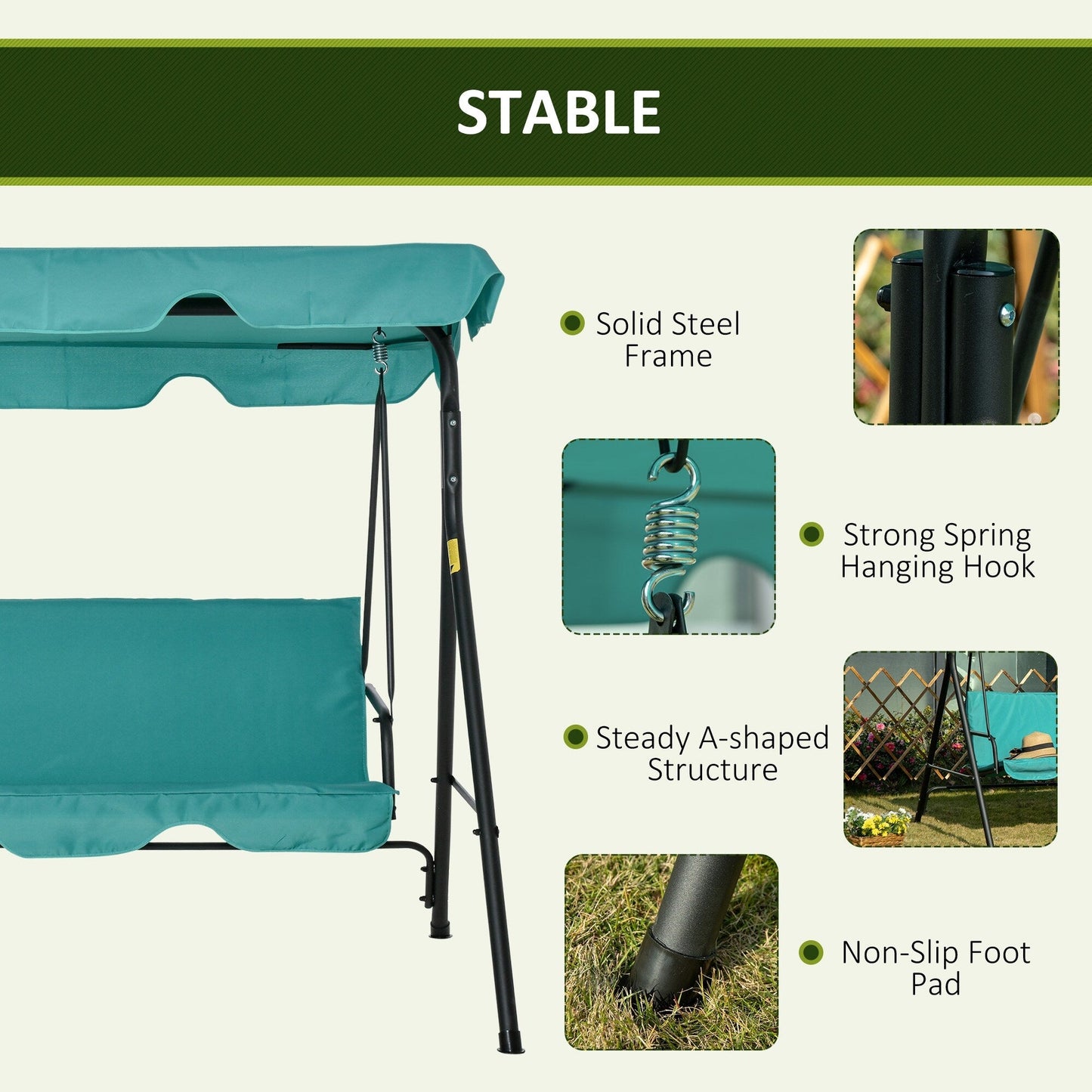 Outsunny 3-Person Porch Lawn Swing