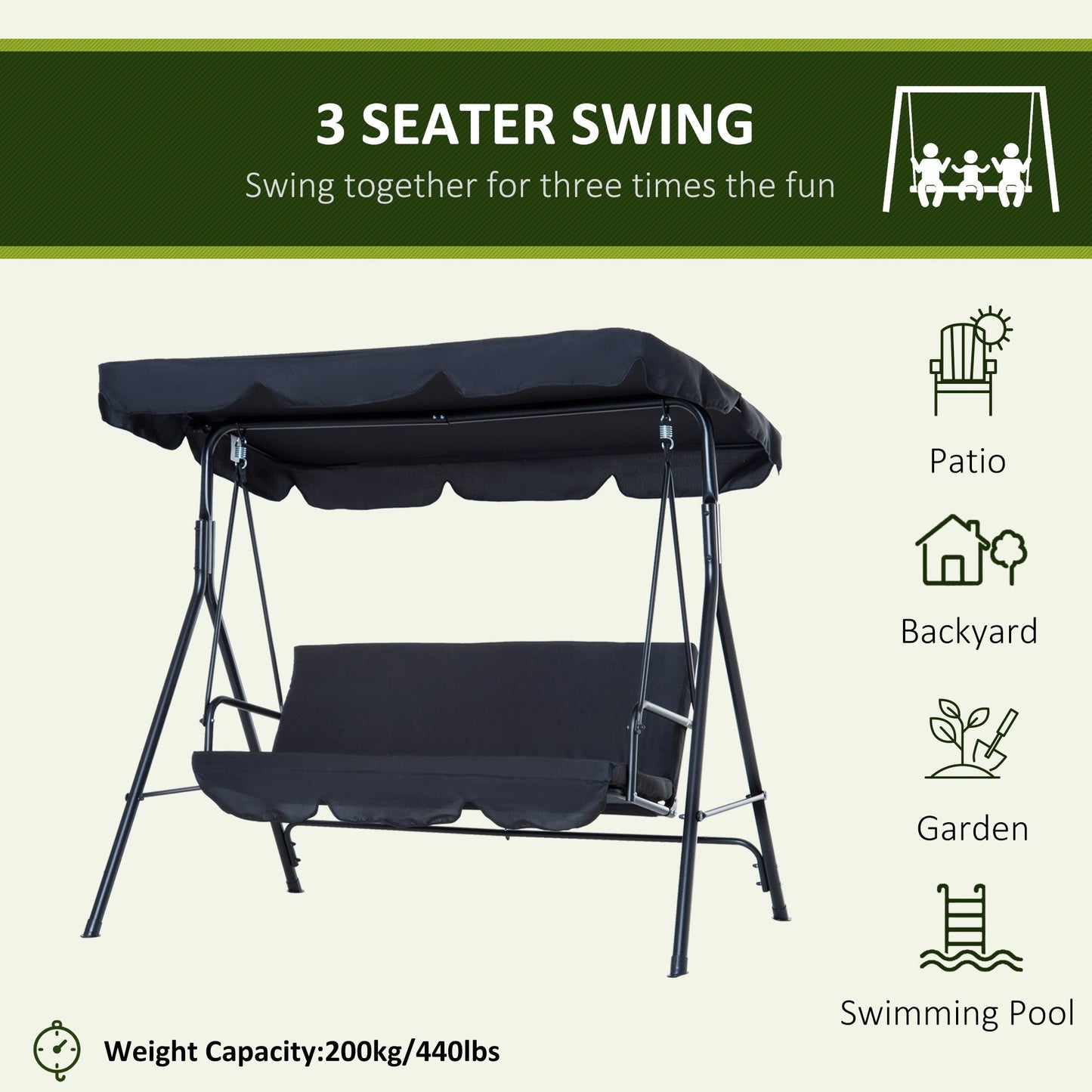 Outsunny 3-Person Porch Lawn Swing