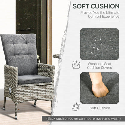 Outsunny Ensemble de salon de jardin 3 pièces en rotin PE, chaises inclinables d'extérieur avec table basse en plastique imitation bois