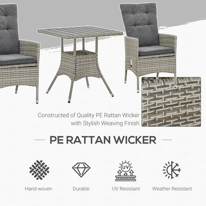 Outsunny Ensemble de salon de jardin 3 pièces en rotin PE, chaises inclinables d'extérieur avec table basse en plastique imitation bois