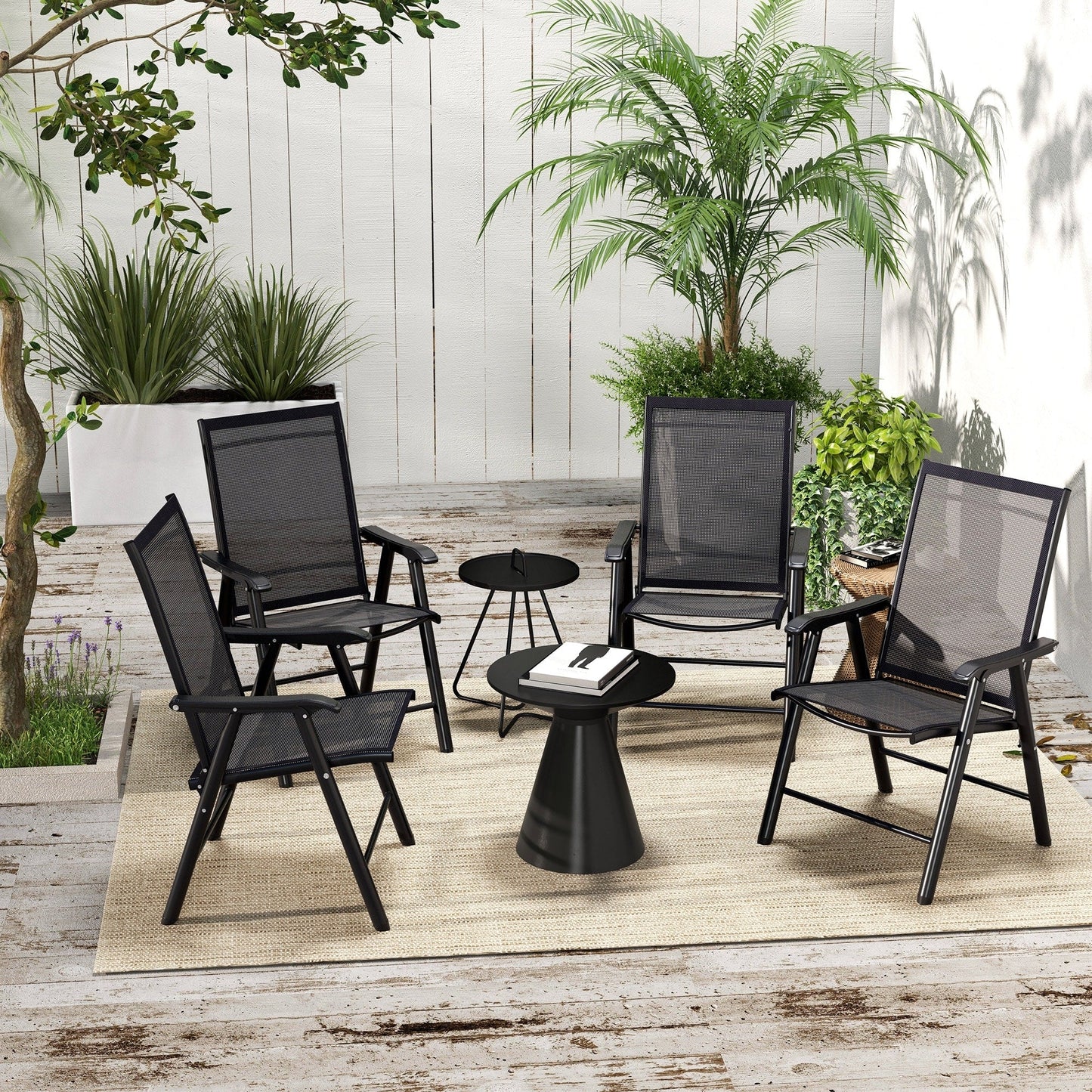 Outsunny Ensemble de 4 chaises de jardin pliantes avec un design simple et chic, confortables pour la terrasse, le jardin, la cour et les voyages.