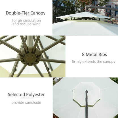 Outsunny 9' 2-Tier Cantilever Umbrella with Crank Handle, Cross Base and 8 Ribs, Garden Patio Offset Umbrella