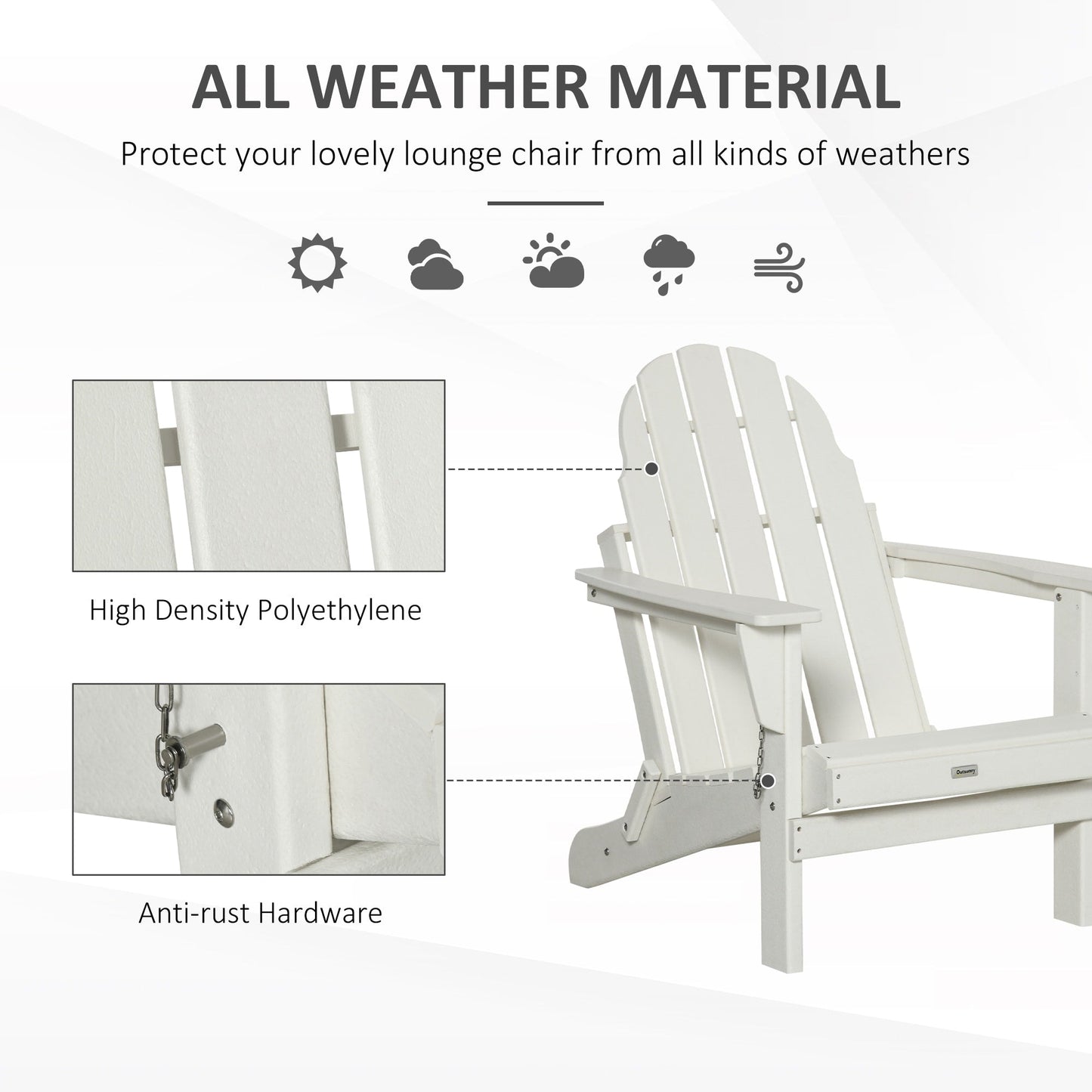 Chaise de plage pliante Outsunny Adirondack, chaise longue en plastique HDPE pour extérieur, résistante aux intempéries, pour patio, terrasse et mobilier de jardin.