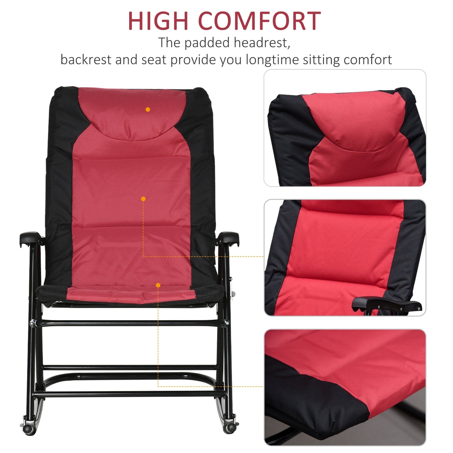 Outsunny Ensemble de chaise basculante pliable avec siège et dossier rembourrés, coussin