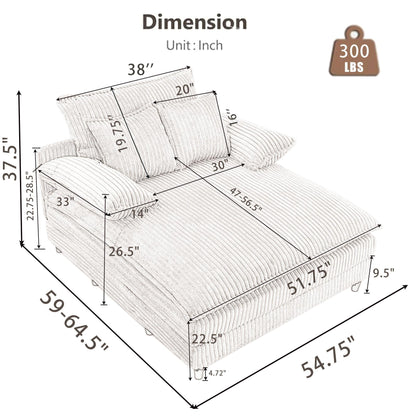 Canapé-lit gigogne en velours côtelé moelleux, surdimensionné et réglable