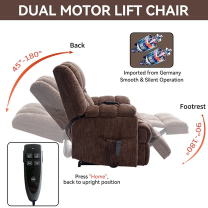 Fauteuil inclinable surélevé en chenille avec massage et chauffage lombaire, inclinaison infinie.
