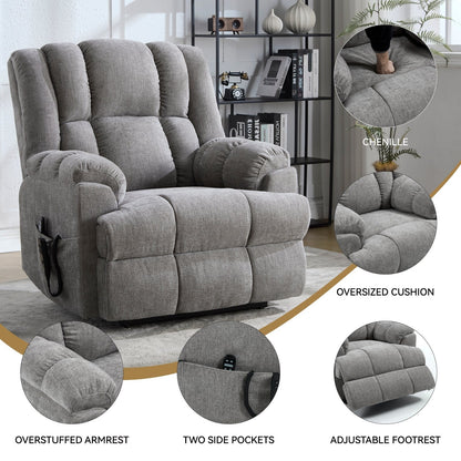 Fauteuil inclinable surélevé en chenille avec massage et chauffage lombaire, inclinaison infinie.