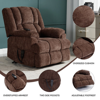 Fauteuil inclinable surélevé en chenille avec massage et chauffage lombaire, inclinaison infinie.