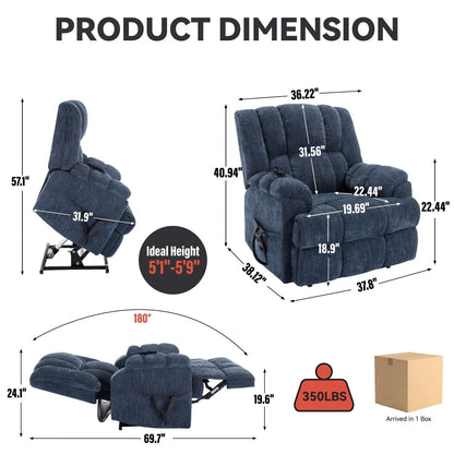 Fauteuil inclinable surélevé en chenille avec massage et chauffage lombaire, inclinaison infinie.