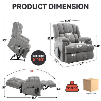 Fauteuil inclinable surélevé en chenille avec massage et chauffage lombaire, inclinaison infinie.