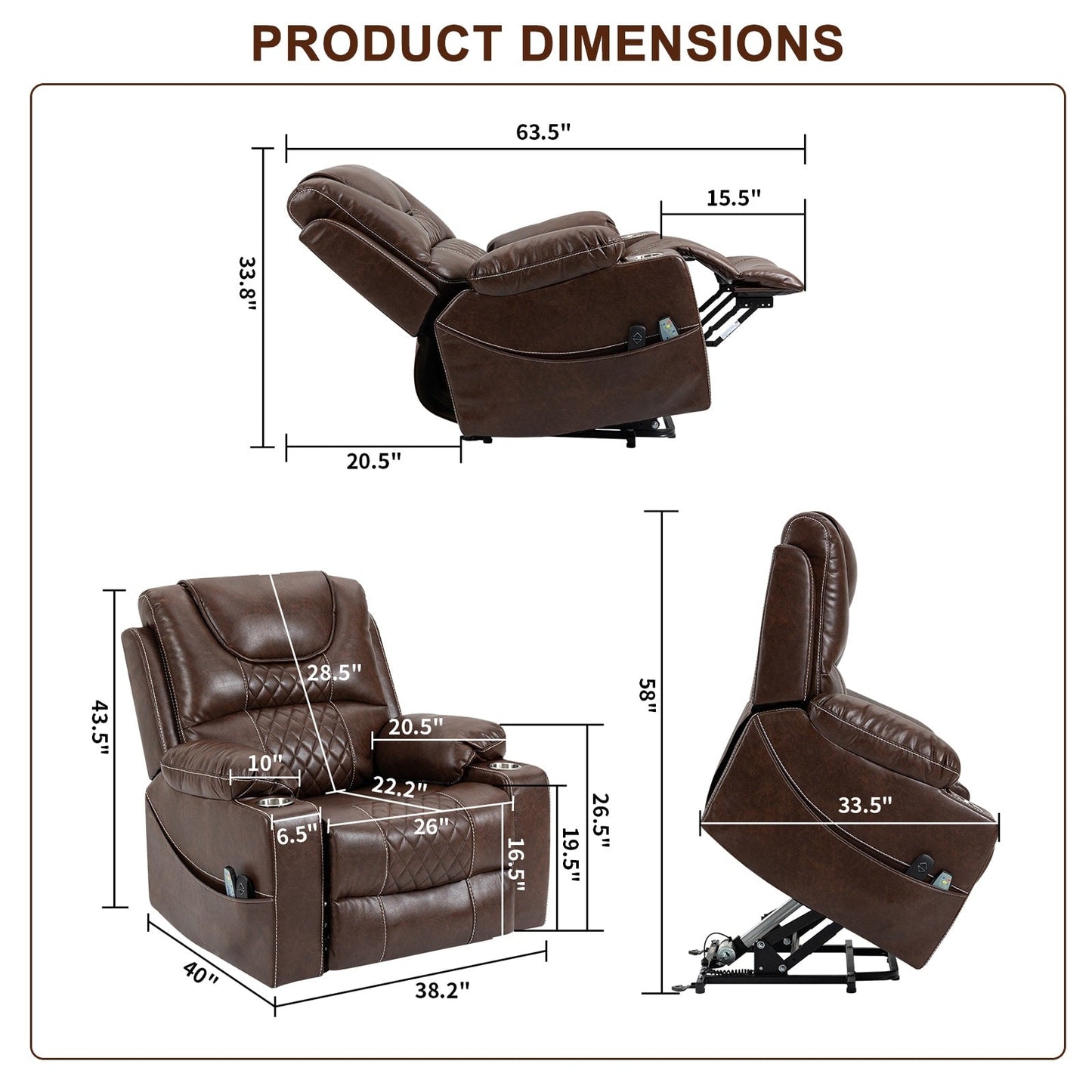 Fauteuil inclinable électrique surdimensionné, fauteuil releveur électrique pour personnes âgées, 400 lbs.