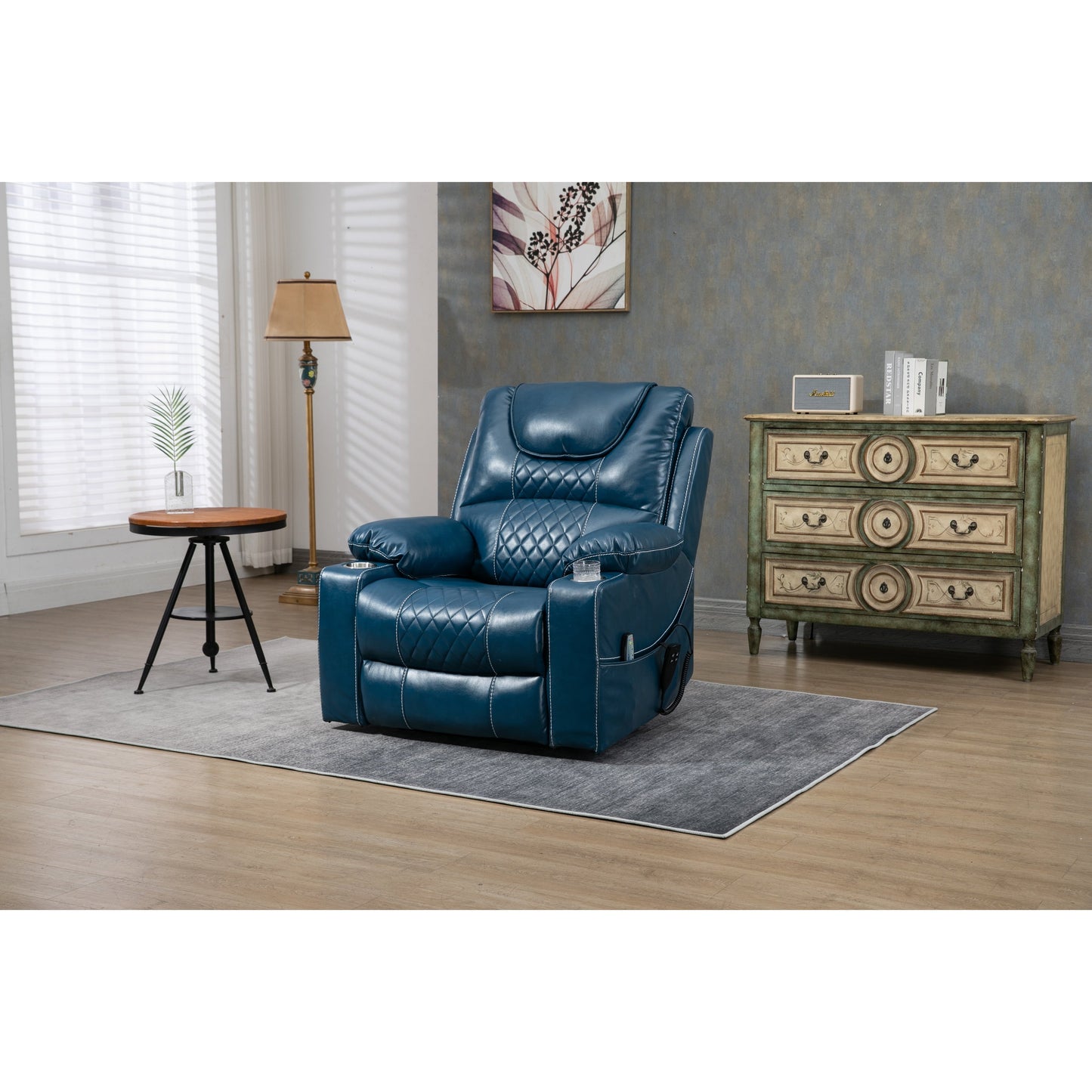 Fauteuil inclinable surélevé en cuir PU avec massage, chauffage lombaire, porte-gobelets, et dossier inclinable à 180°