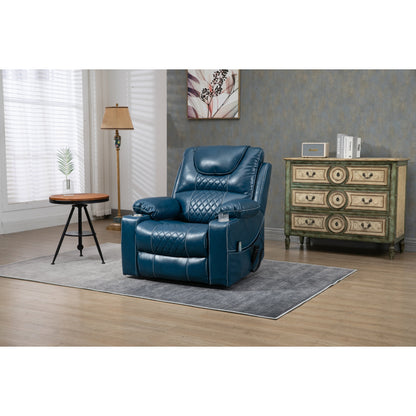 Fauteuil inclinable surélevé en cuir PU avec massage, chauffage lombaire, porte-gobelets, et dossier inclinable à 180°