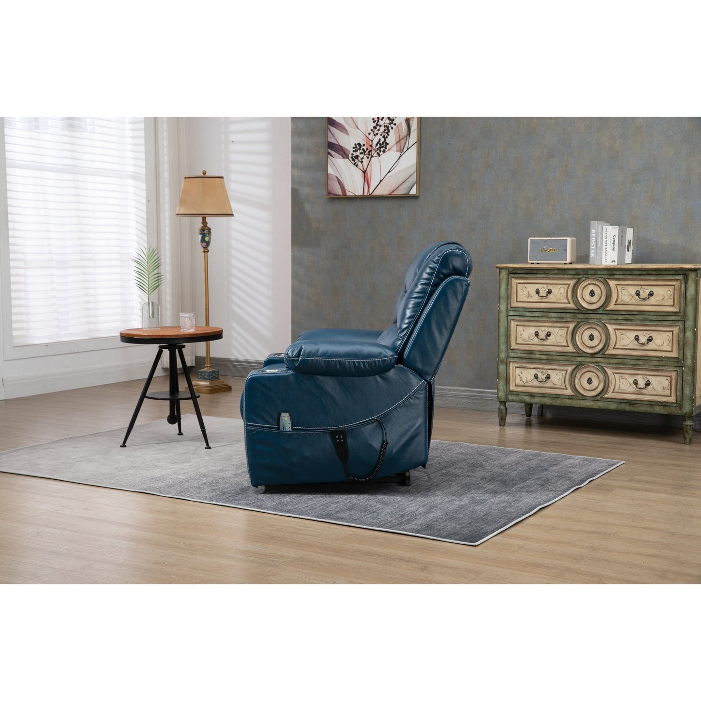 Fauteuil inclinable surélevé en cuir PU avec massage, chauffage lombaire, porte-gobelets, et dossier inclinable à 180°