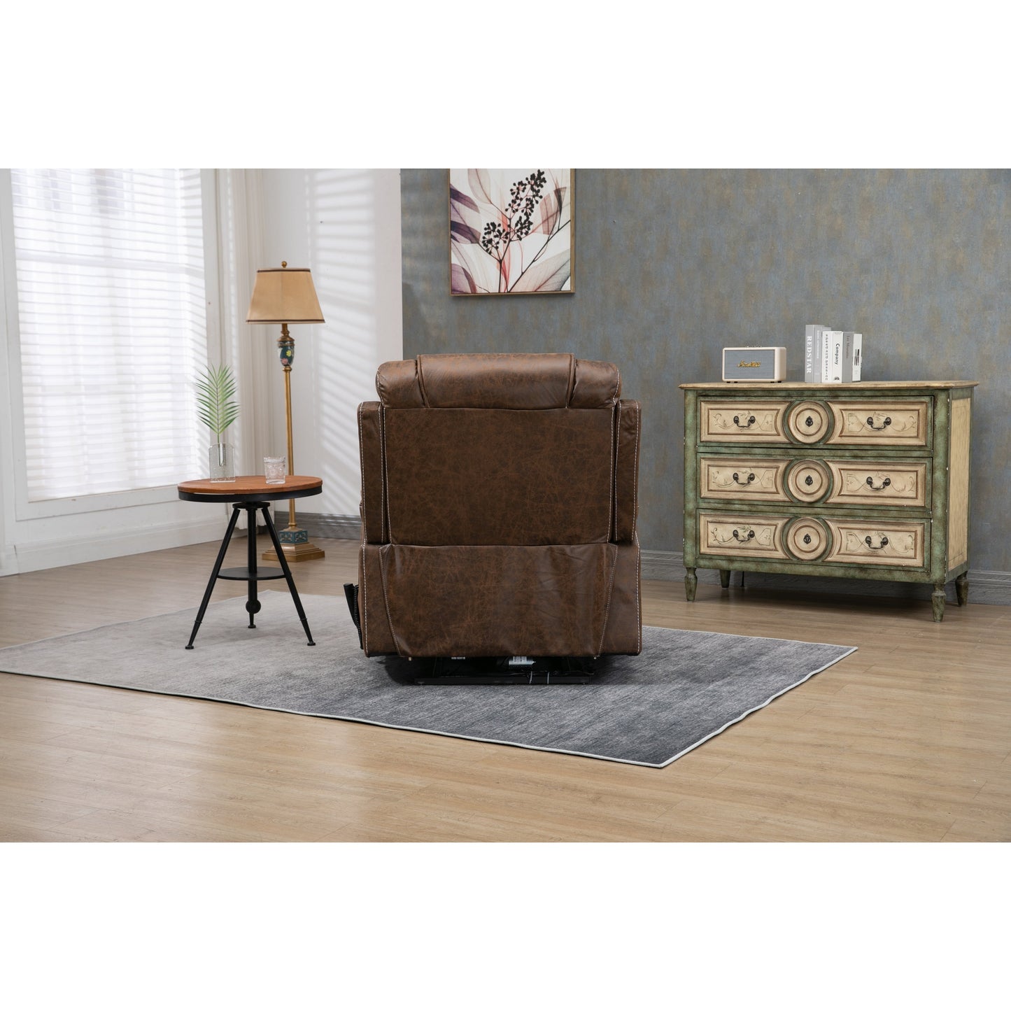 Fauteuil inclinable surélevé en cuir PU avec massage, chauffage lombaire, porte-gobelets, et dossier inclinable à 180°