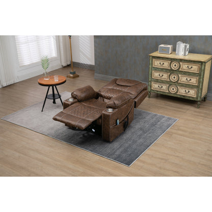 Fauteuil inclinable surélevé en cuir PU avec massage, chauffage lombaire, porte-gobelets, et dossier inclinable à 180°