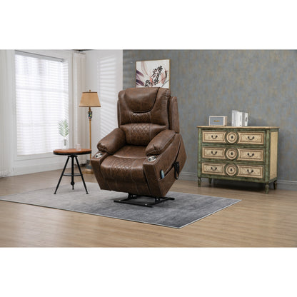 Fauteuil inclinable surélevé en cuir PU avec massage, chauffage lombaire, porte-gobelets, et dossier inclinable à 180°