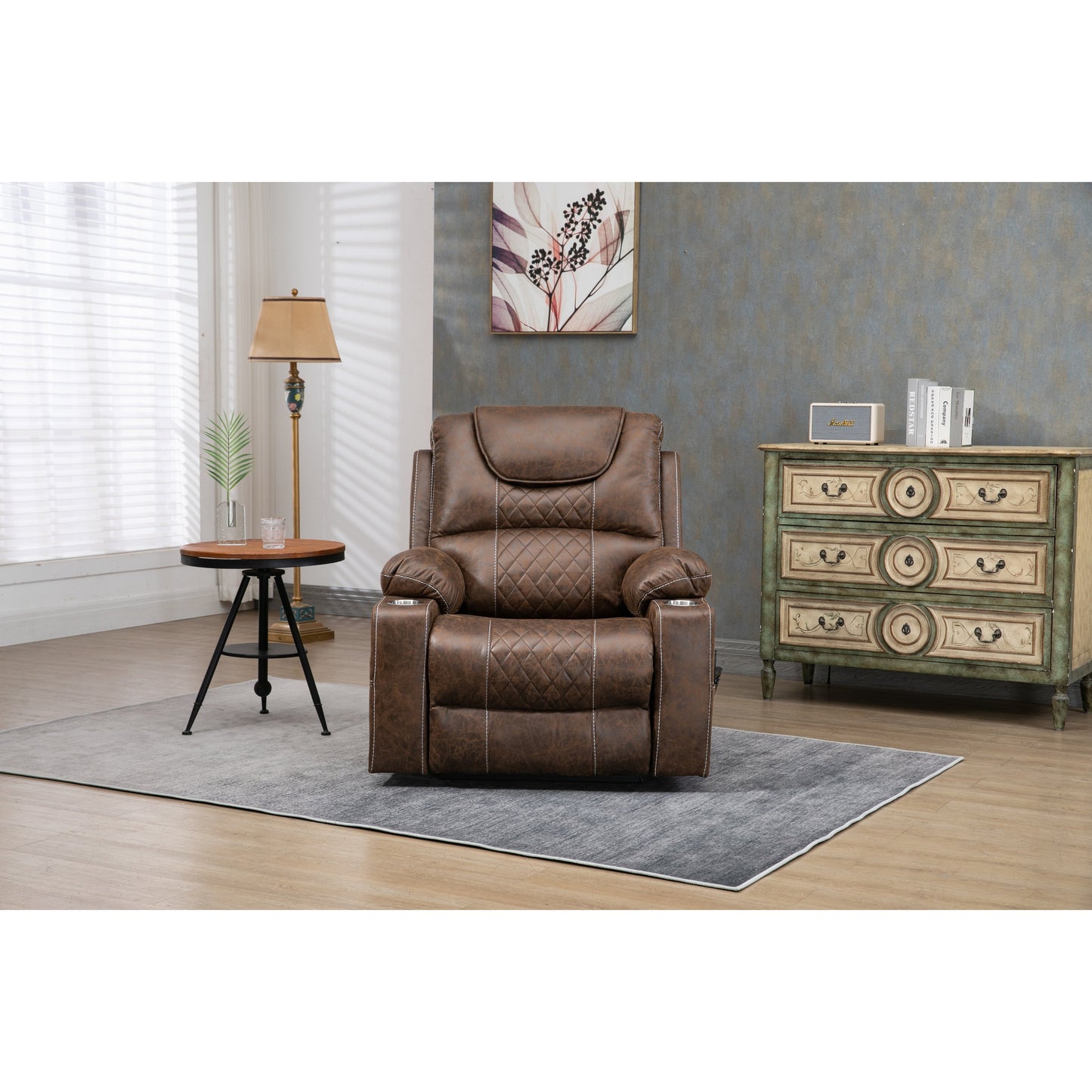 Fauteuil inclinable surélevé en cuir PU avec massage, chauffage lombaire, porte-gobelets, et dossier inclinable à 180°