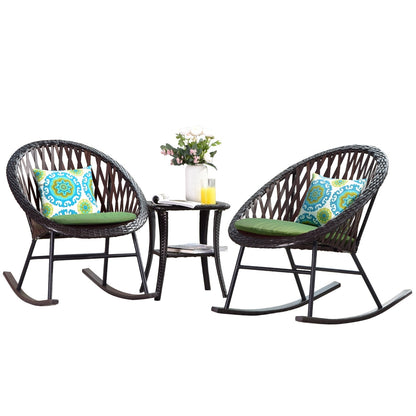 OVIOS Ensemble Bistro 3 pièces pour Patio avec Fauteuils Berçaux et Table Basse en Verre