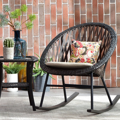 OVIOS Ensemble Bistro 3 pièces pour Patio avec Fauteuils Berçaux et Table Basse en Verre