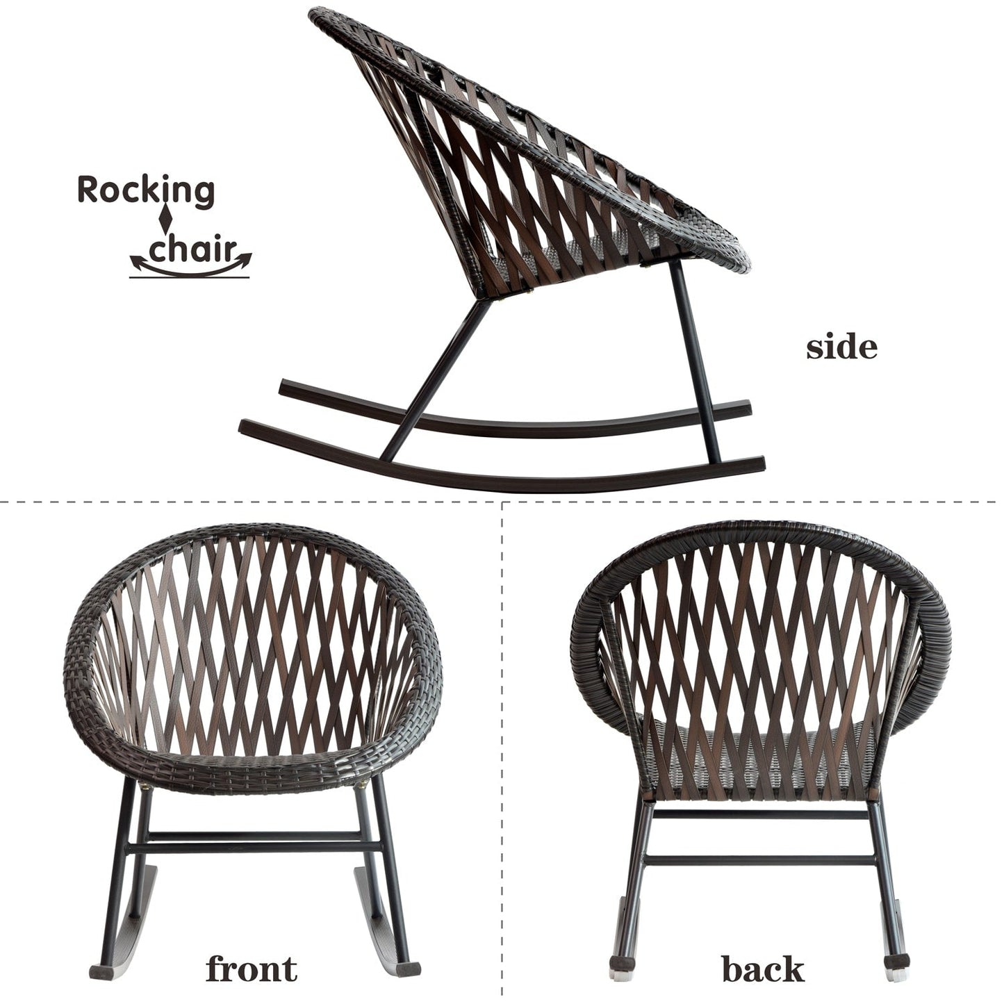 OVIOS Ensemble Bistro 3 pièces pour Patio avec Fauteuils Berçaux et Table Basse en Verre