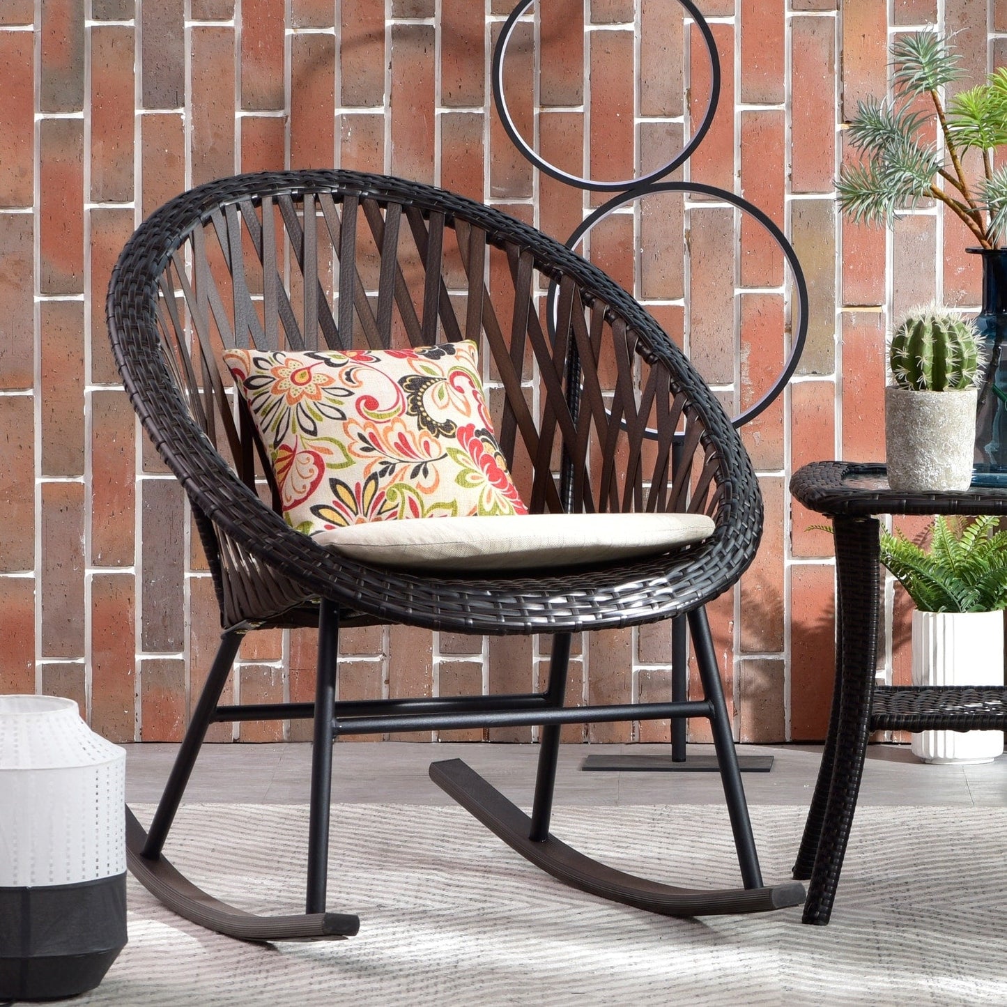 OVIOS Ensemble Bistro 3 pièces pour Patio avec Fauteuils Berçaux et Table Basse en Verre