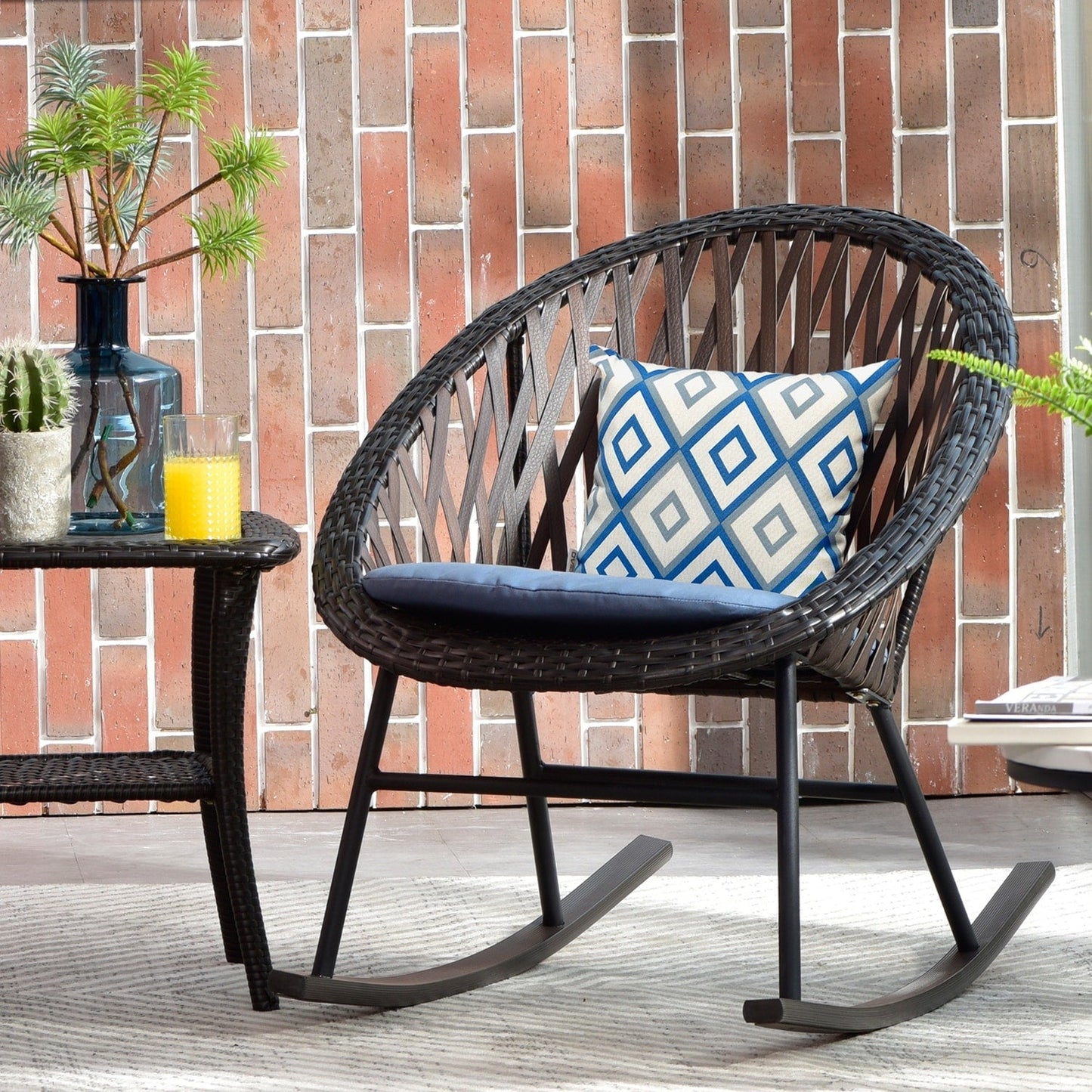 OVIOS Ensemble Bistro 3 pièces pour Patio avec Fauteuils Berçaux et Table Basse en Verre