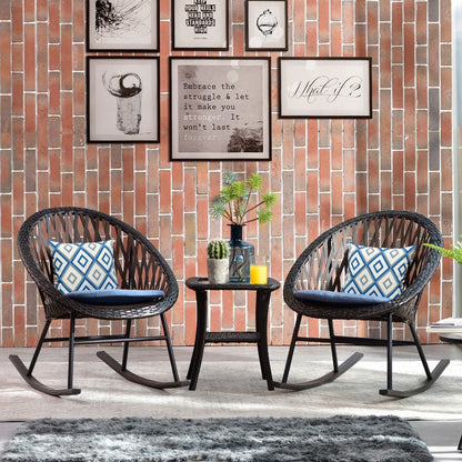 OVIOS Ensemble Bistro 3 pièces pour Patio avec Fauteuils Berçaux et Table Basse en Verre