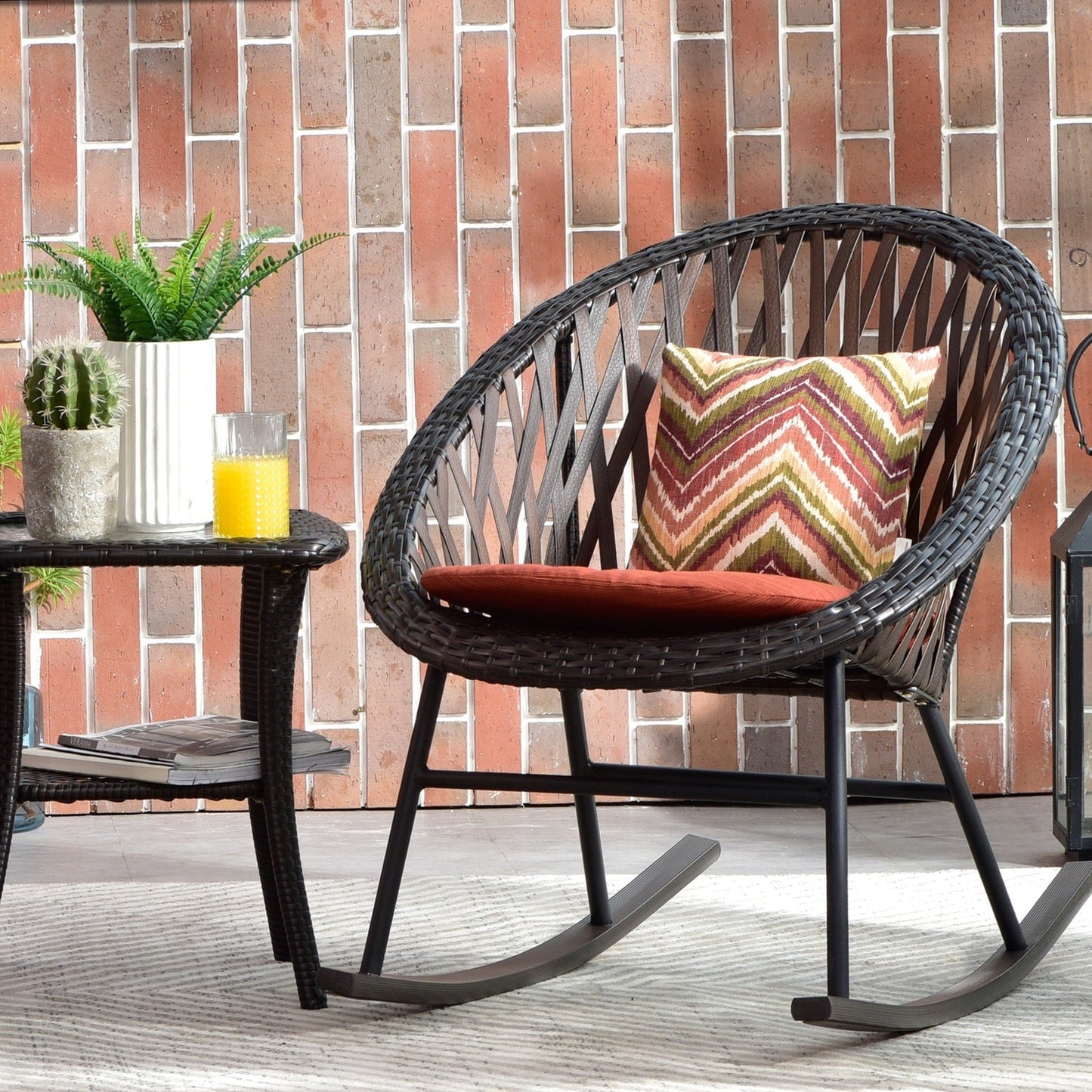 OVIOS Ensemble Bistro 3 pièces pour Patio avec Fauteuils Berçaux et Table Basse en Verre