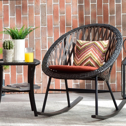 OVIOS Ensemble Bistro 3 pièces pour Patio avec Fauteuils Berçaux et Table Basse en Verre