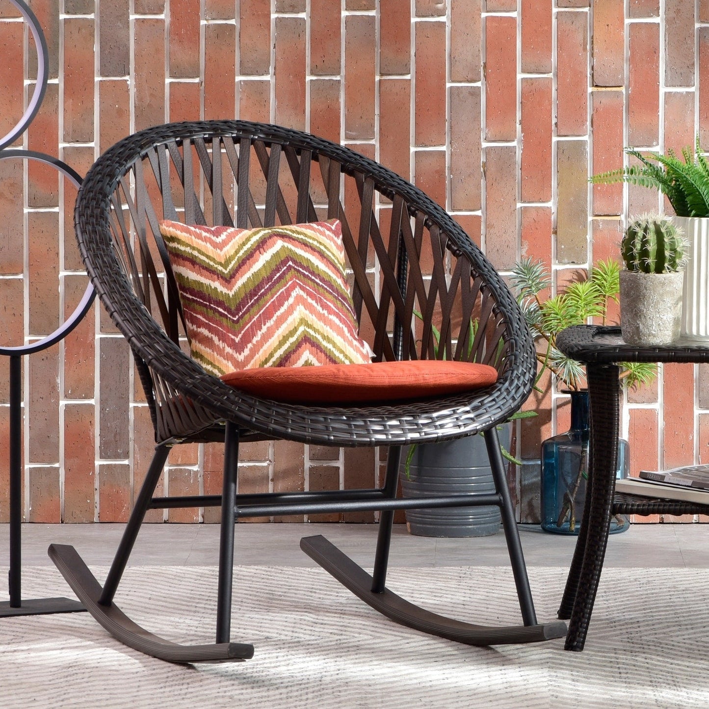 OVIOS Ensemble Bistro 3 pièces pour Patio avec Fauteuils Berçaux et Table Basse en Verre