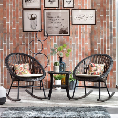 OVIOS Ensemble Bistro 3 pièces pour Patio avec Fauteuils Berçaux et Table Basse en Verre