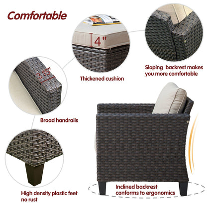 OVIOS Ensemble de meubles de jardin en osier pour extérieur, 5 pièces, avec dossier haut.