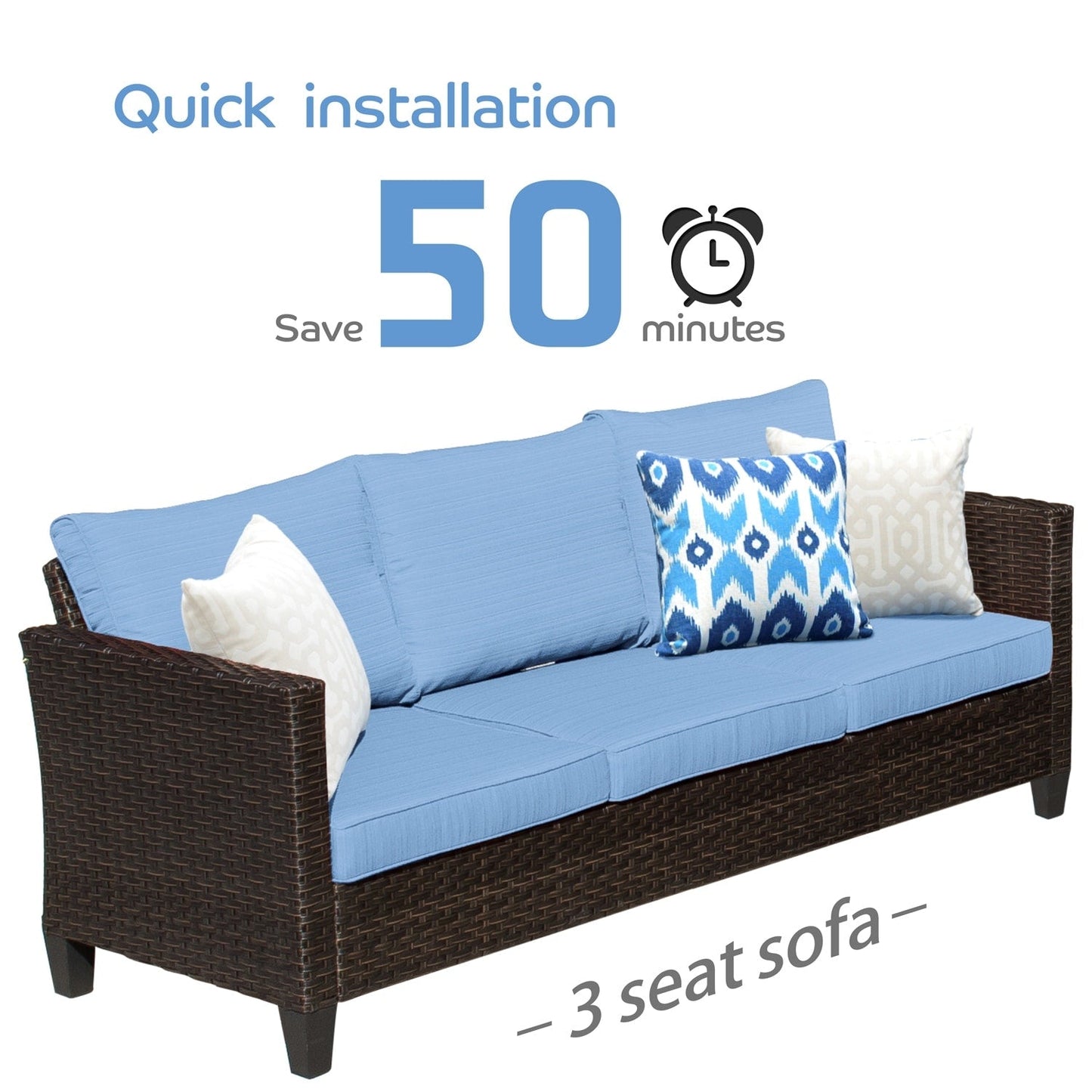 OVIOS Ensemble de meubles de jardin en osier pour extérieur, 5 pièces, avec dossier haut.