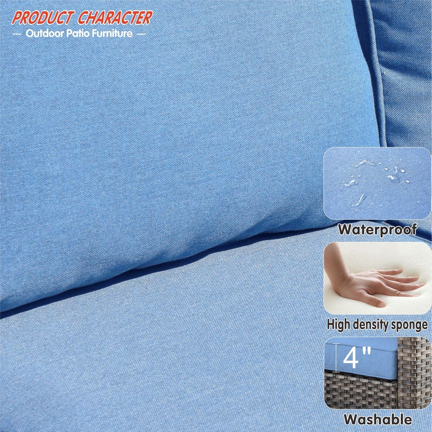 OVIOS Ensemble de meubles de jardin en osier pour extérieur, 5 pièces, avec dossier haut.