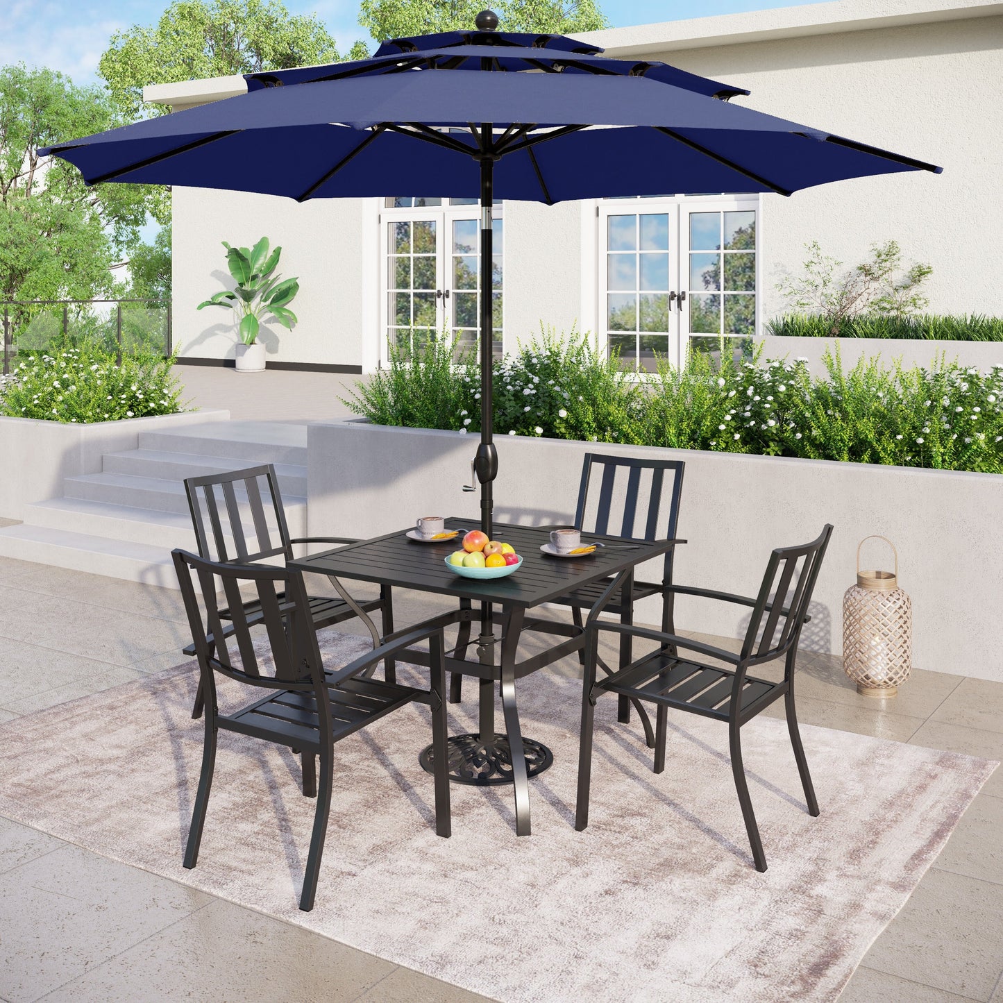 MAISON ARTS Parasol de jardin inclinable automatique à 3 niveaux de 3 mètres avec lumières LED et double ventilation