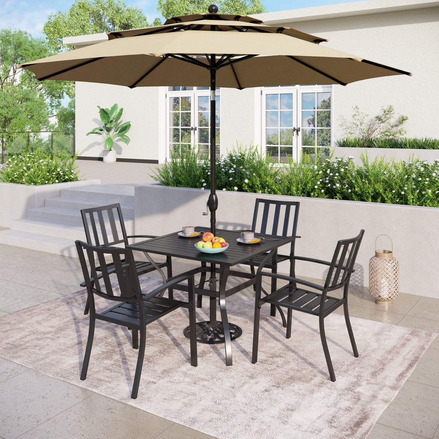 MAISON ARTS Parasol de jardin inclinable automatique à 3 niveaux de 3 mètres avec lumières LED et double ventilation