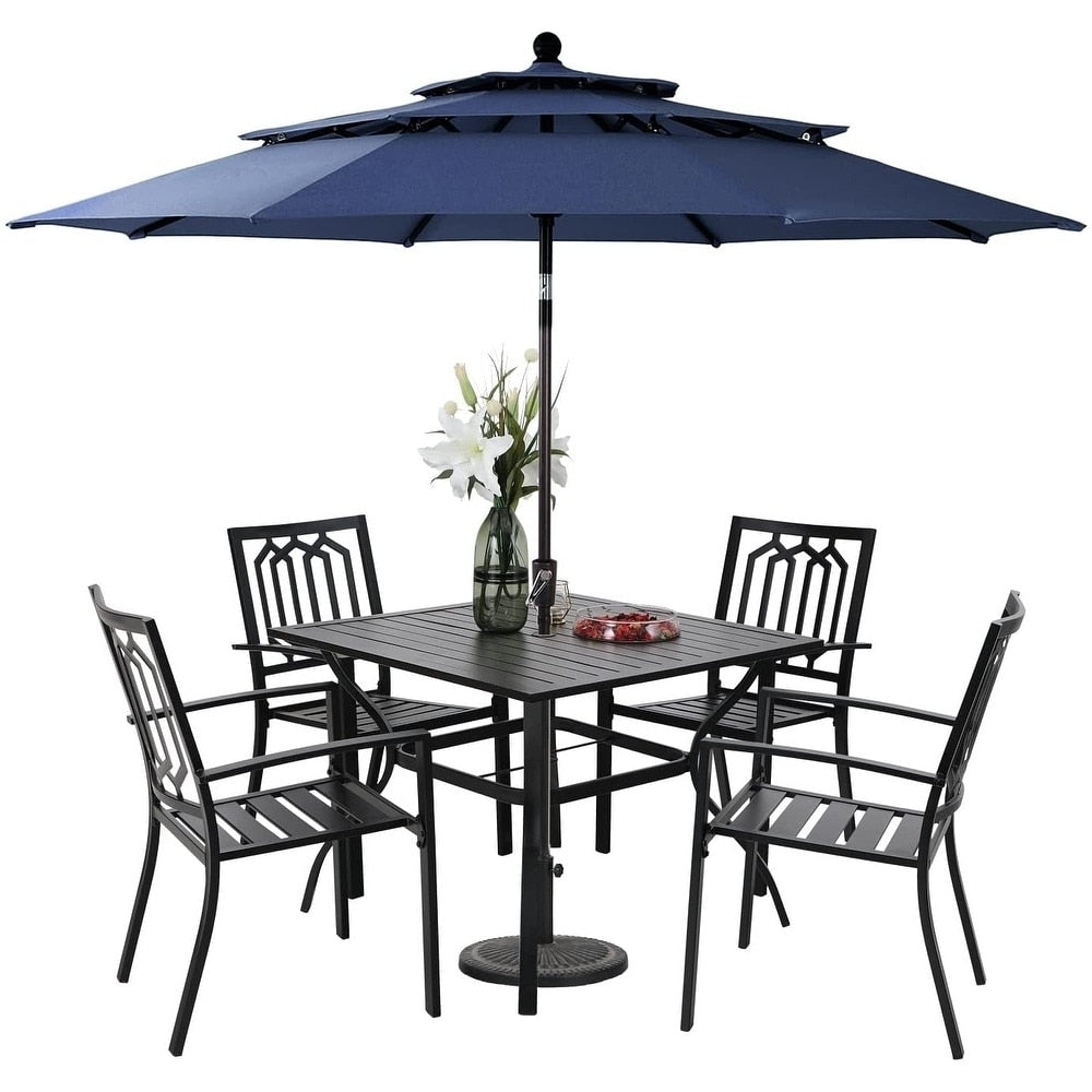 MAISON ARTS 10ft 3 Tiers Patio Outdoor Umbrella Matched with most Patio Table with Ventilation Auto-tilt and Crank Lift
