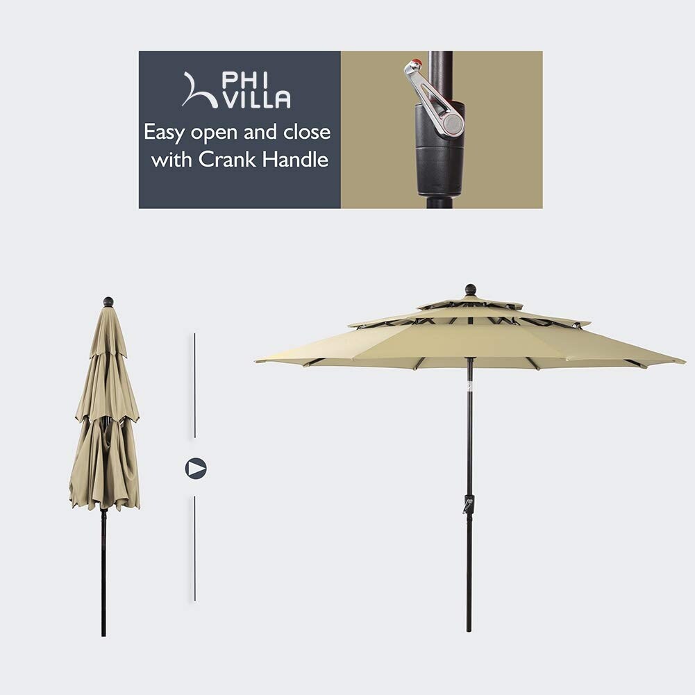 Ensemble de repas de patio MAISON ARTS 6 pièces avec parasol inclinable automatique à 3 niveaux de 10 pieds : 4 chaises de jardin en métal, 1 table de salle à manger carrée en métal