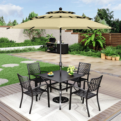 Ensemble de repas de patio MAISON ARTS 6 pièces avec parasol inclinable automatique à 3 niveaux de 10 pieds : 4 chaises de jardin en métal, 1 table de salle à manger carrée en métal