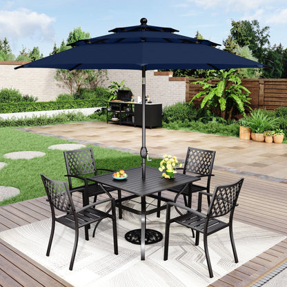 Ensemble de repas de patio MAISON ARTS 6 pièces avec parasol inclinable automatique à 3 niveaux de 10 pieds : 4 chaises de jardin en métal, 1 table de salle à manger carrée en métal