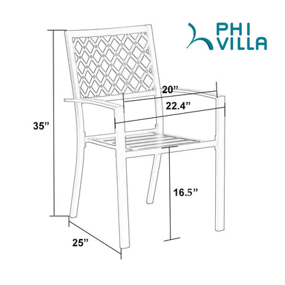 Ensemble de repas de patio MAISON ARTS 6 pièces avec parasol inclinable automatique à 3 niveaux de 10 pieds : 4 chaises de jardin en métal, 1 table de salle à manger carrée en métal