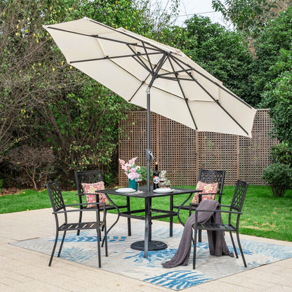 Ensemble de repas de patio MAISON ARTS 6 pièces avec parasol inclinable automatique à 3 niveaux de 10 pieds : 4 chaises de jardin en métal, 1 table de salle à manger carrée en métal