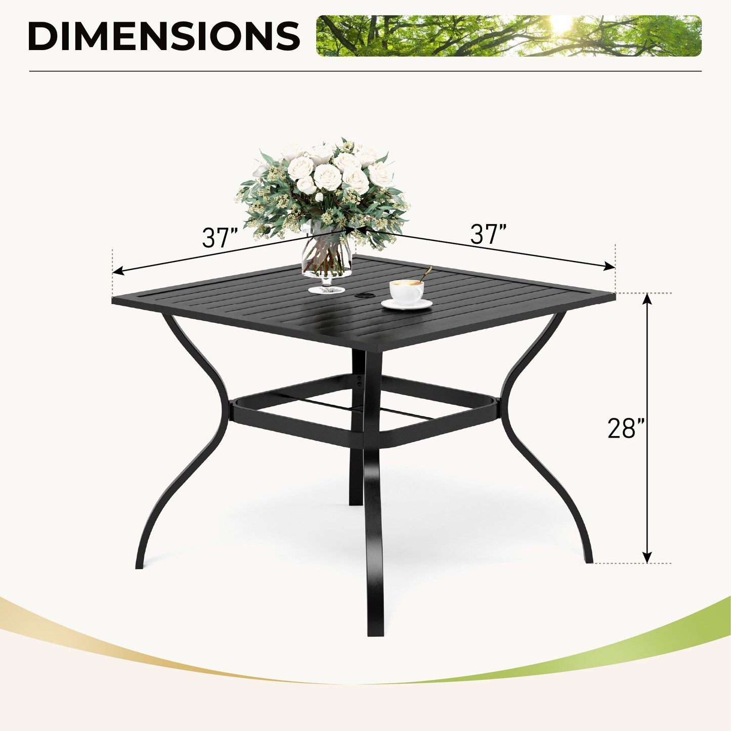 Ensemble de repas de patio MAISON ARTS 6 pièces avec parasol inclinable automatique à 3 niveaux de 10 pieds : 4 chaises de jardin en métal, 1 table de salle à manger carrée en métal