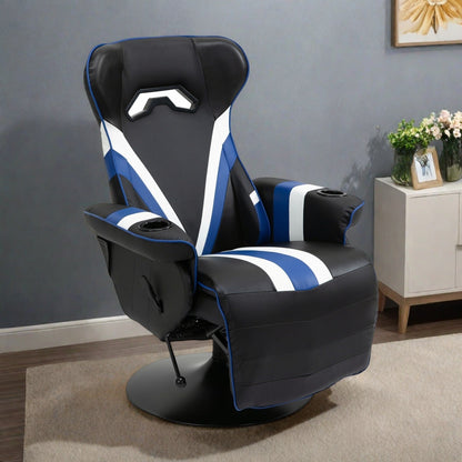 Fauteuil de jeu inclinable en PVC sans accoudoirs, avec repose-pieds, porte-gobelets et surpiqûres en losange.