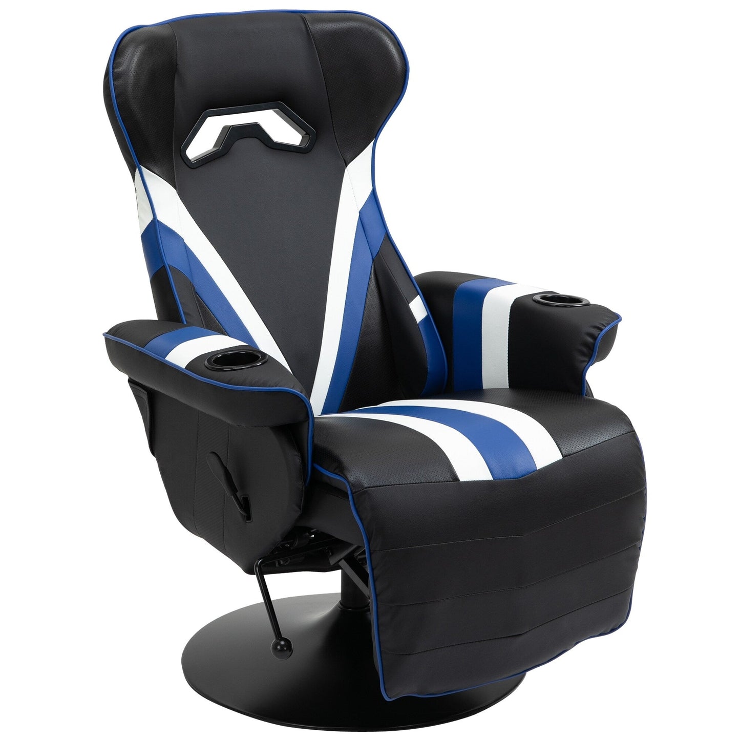 Fauteuil de jeu inclinable en PVC sans accoudoirs, avec repose-pieds, porte-gobelets et surpiqûres en losange.