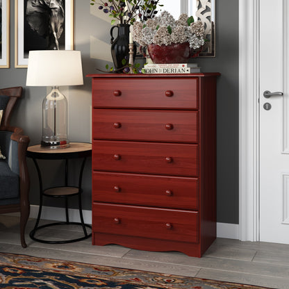 Palace Imports Coffre à 5 tiroirs en bois massif 100 % avec poignées en métal ou en bois