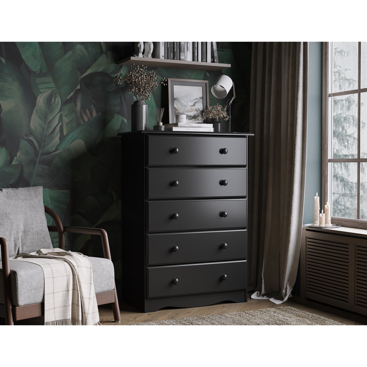 Palace Imports Coffre à 5 tiroirs en bois massif 100 % avec poignées en métal ou en bois